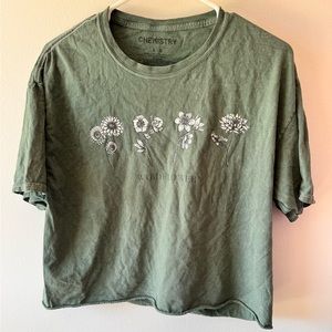 SOLD Green Crop Top Shirt with Flowers Size Large